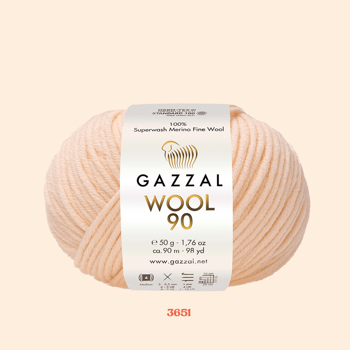 Superwash Merino Fine Wool Gazzal in een lichtroze kleur met kleurnummer 3651.
