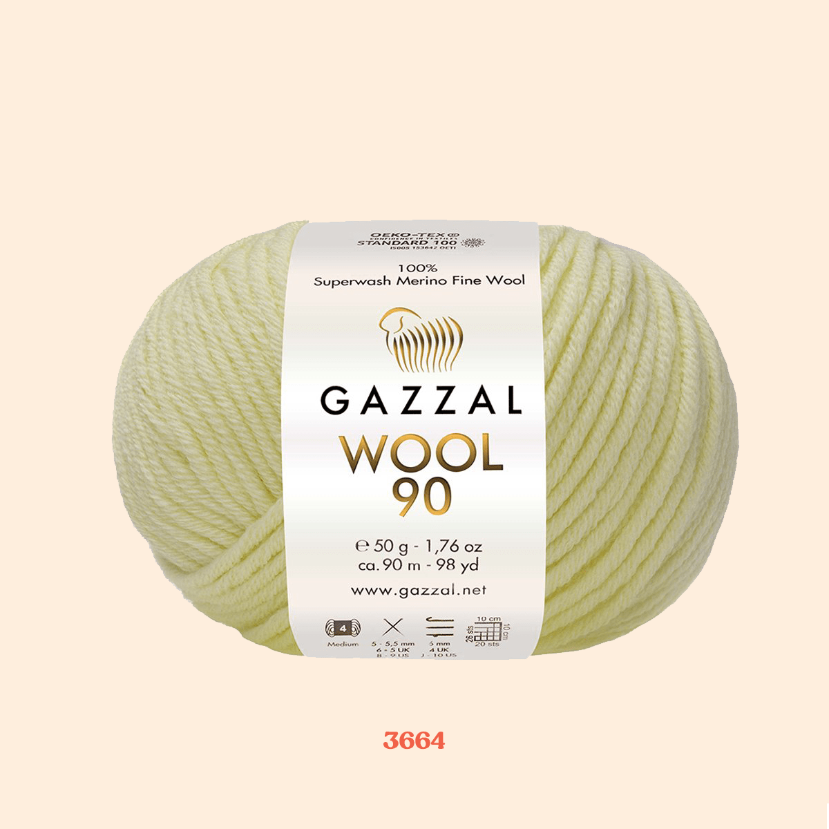 Superwash Merino Fine Wool Gazzal in een lichtgele kleur met kleurnummer 3664.