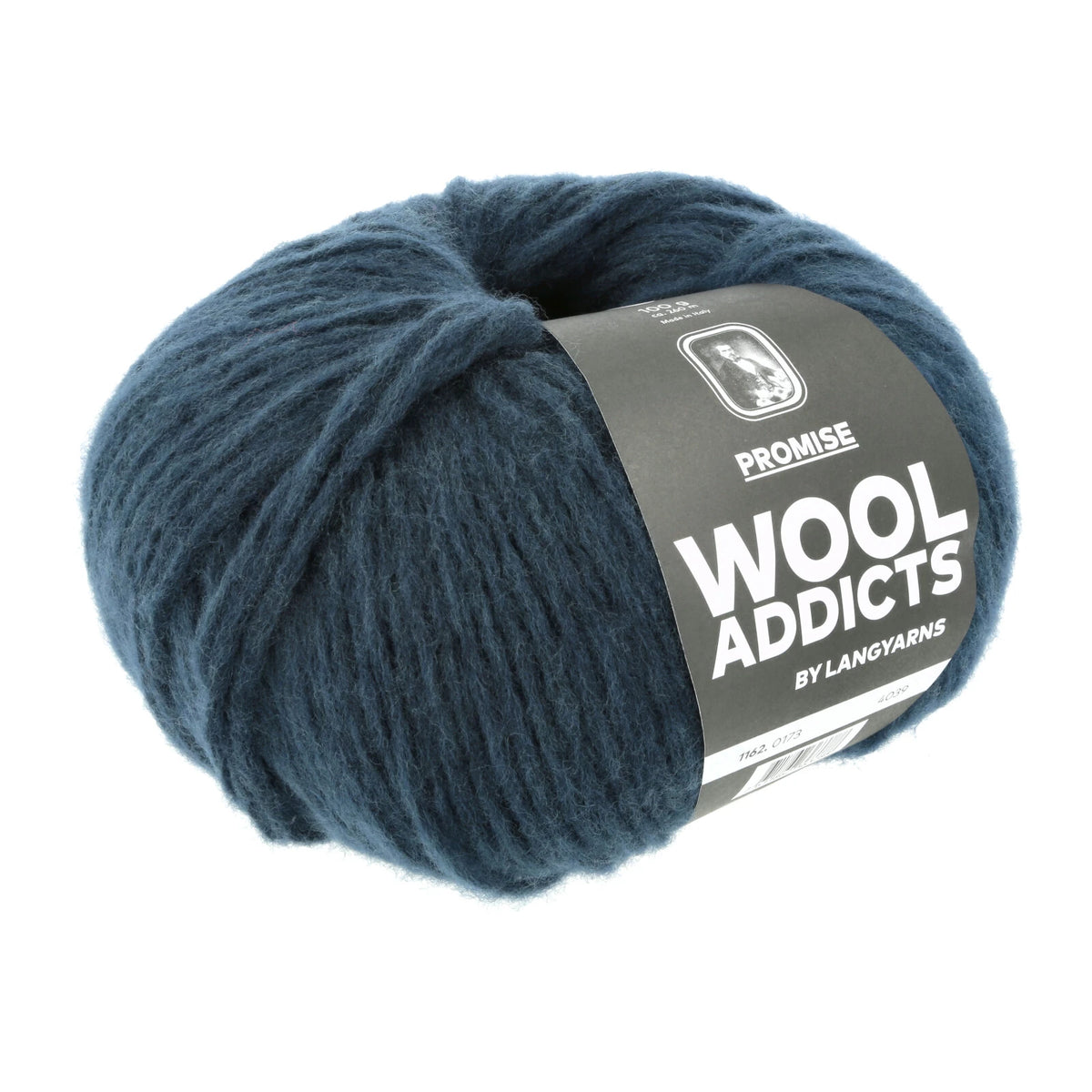 Lang Yarns Promise in kleur Dawn 0173, bol garen met Wool Addicts-banderol op een witte achtergrond.